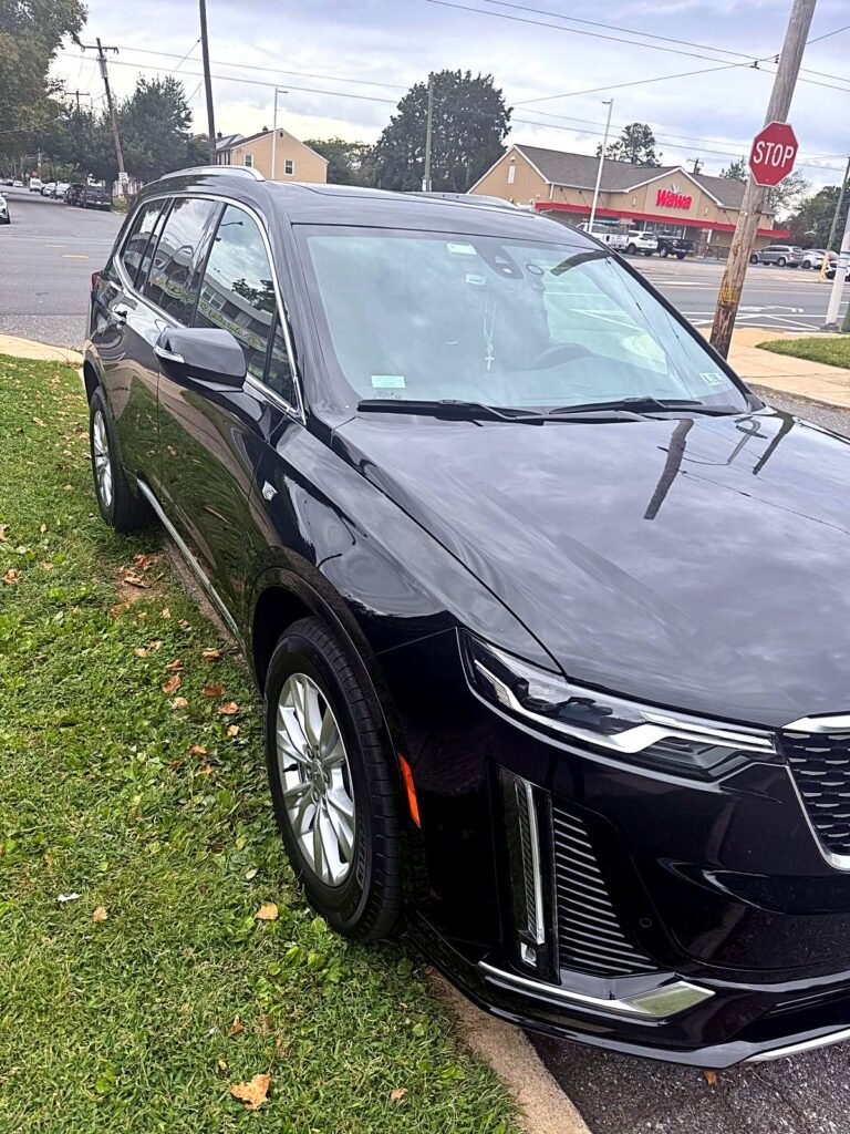 Black Cadillac XT6 luxury sedan for private airport transfers, executive travel, and premium chauffeur service in Philadelphia.