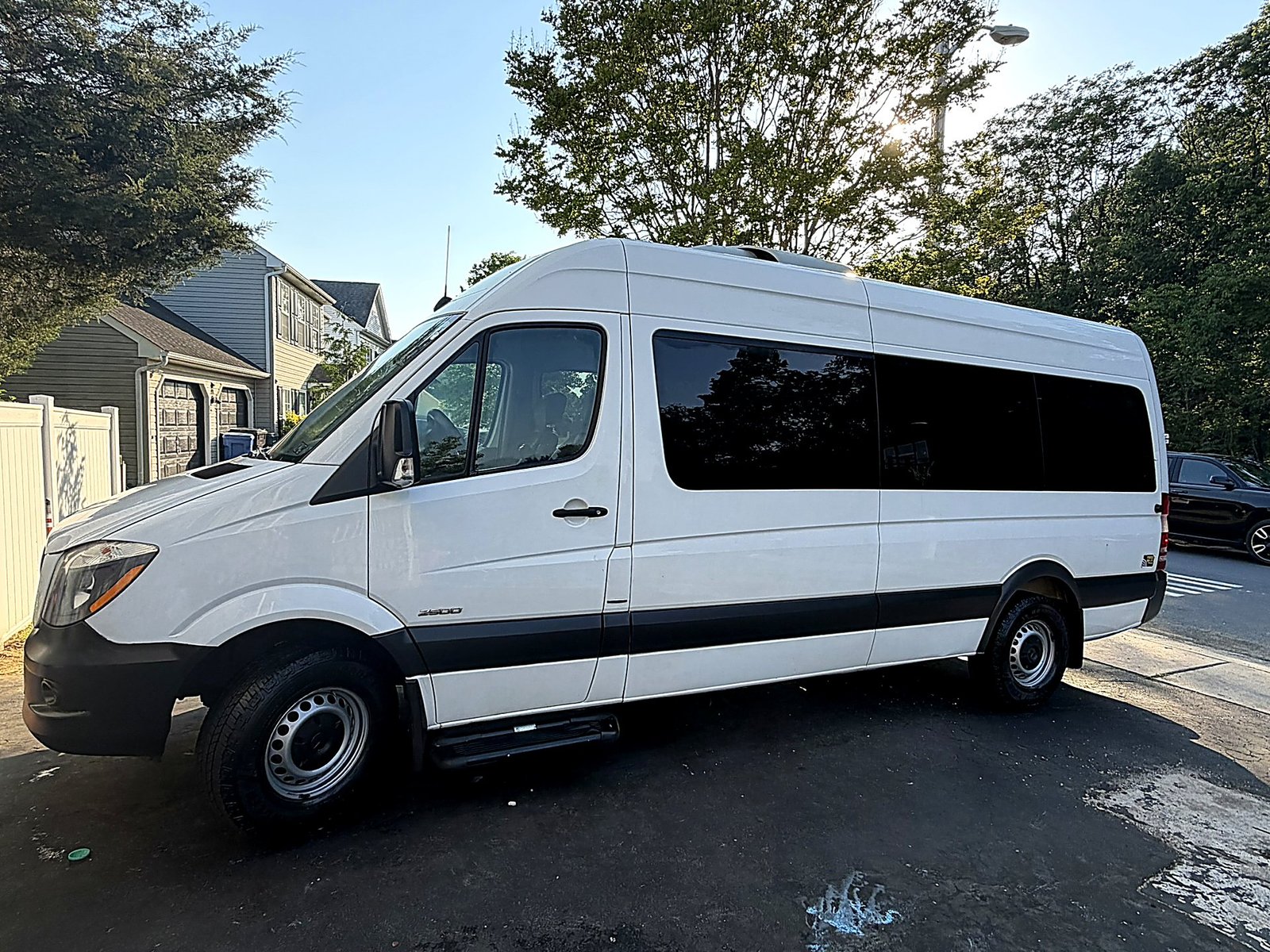 White Mercedes-Benz Sprinter van side profile